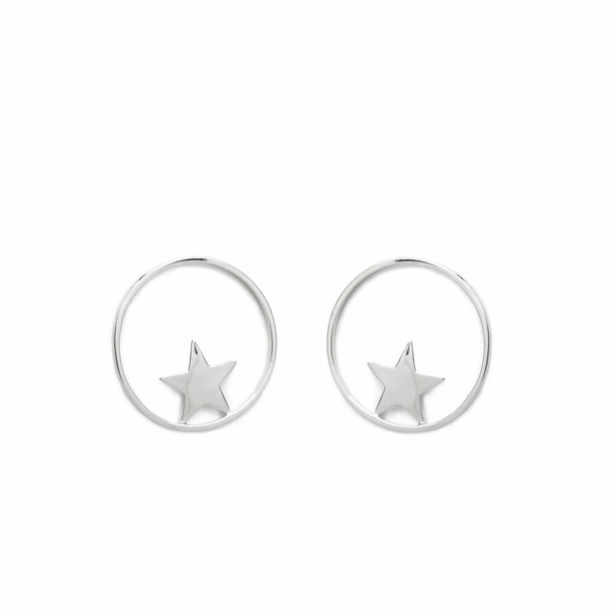 Pendientes aro plata circular frontal con motivo de estrella-LINEARGENT