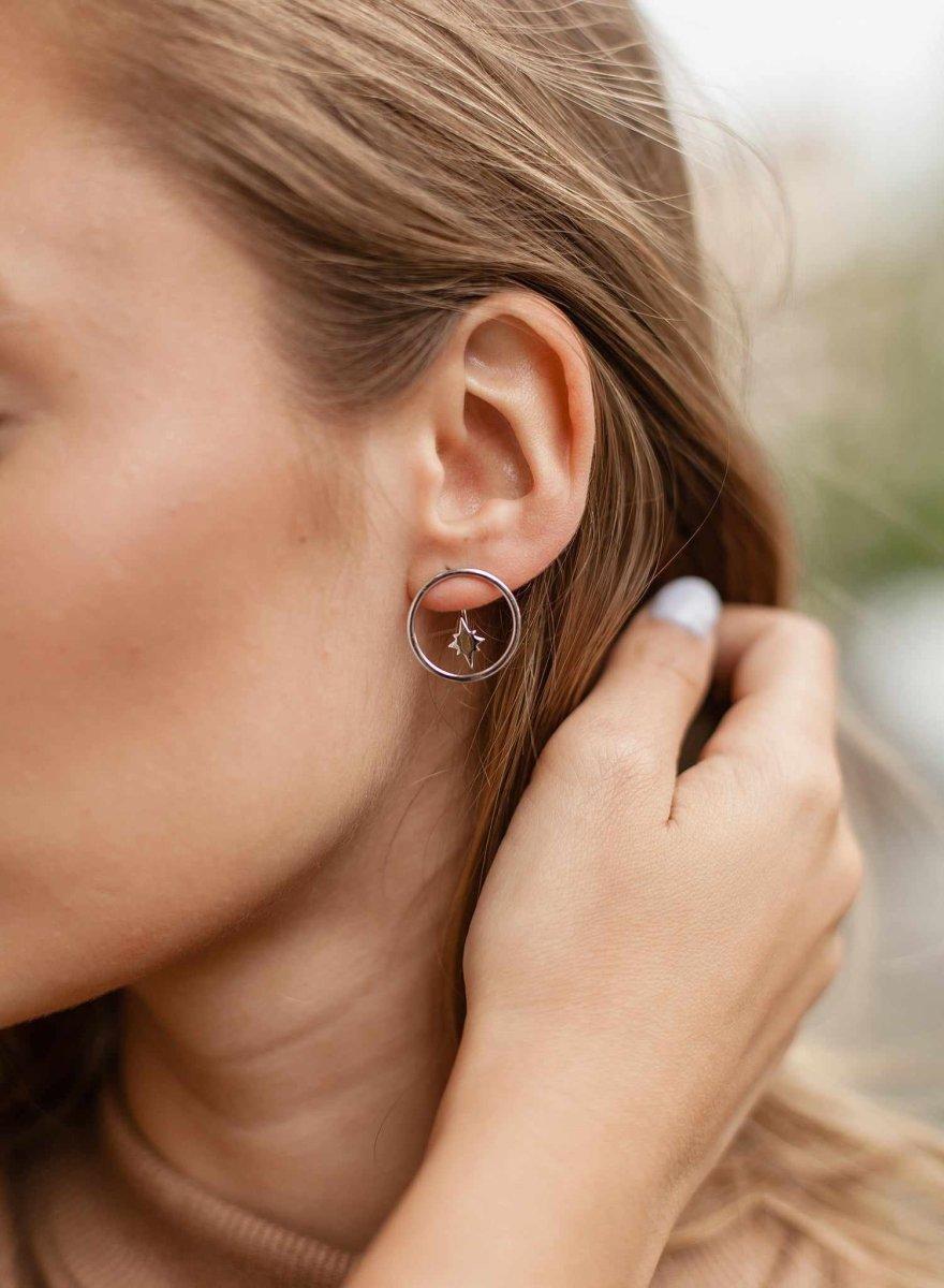 Pendientes aro plata circulares con estrella polar