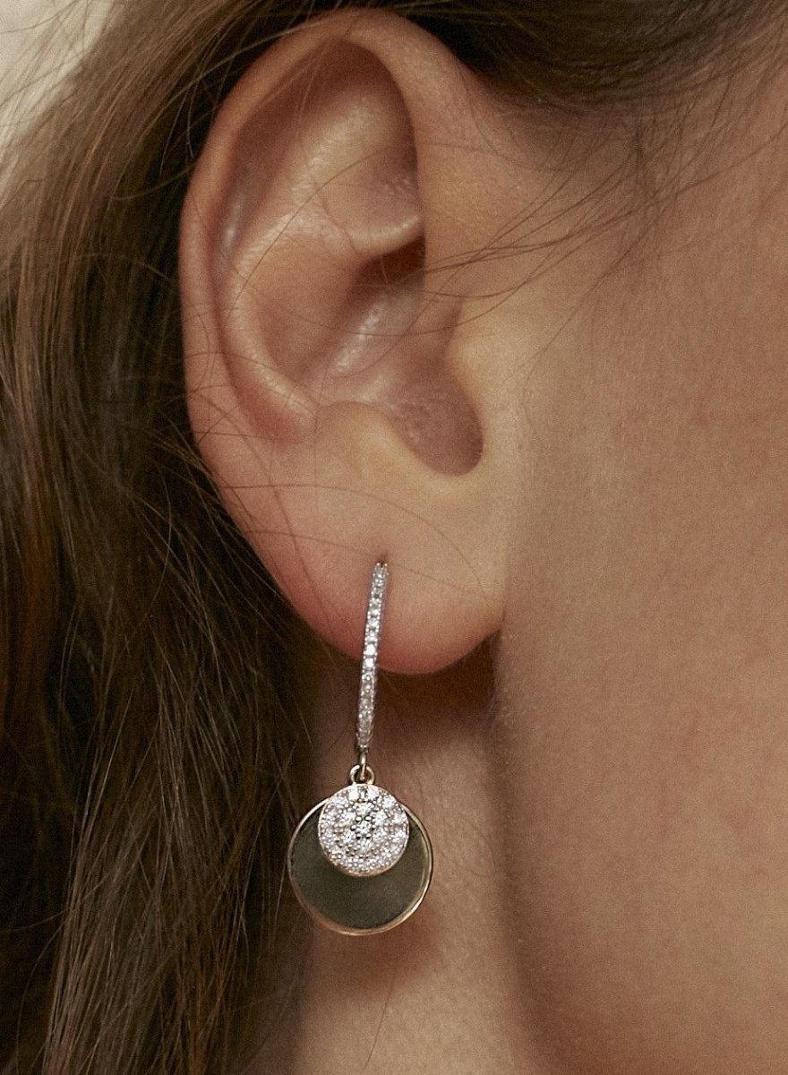 Pendientes aro plata con colgante con motivo circular colgante y circonitas-LINEARGENT