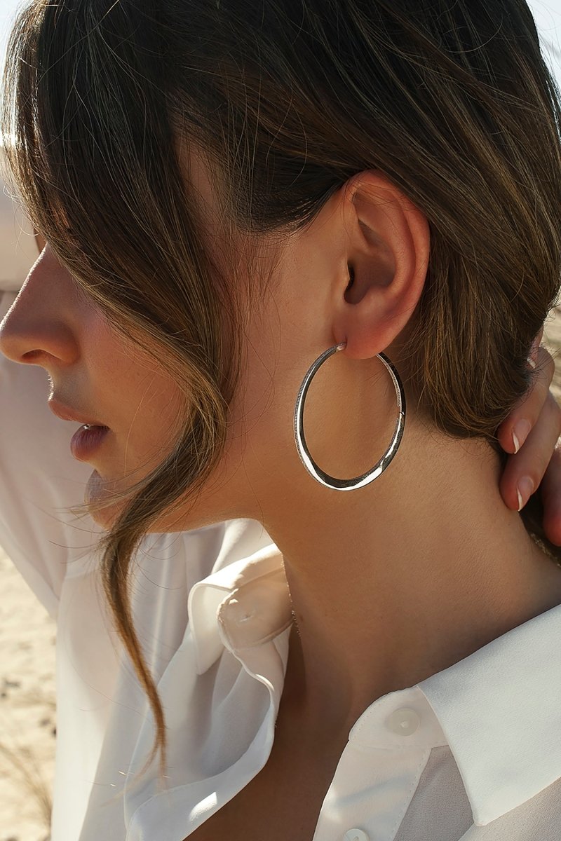 Pendientes aro plata grandes y clásicos con circonitas-LINEARGENT