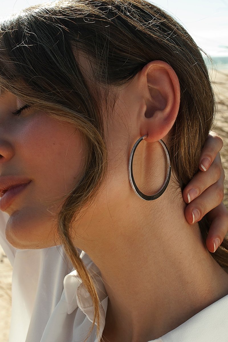 Pendientes aro plata grandes y clásicos con circonitas-LINEARGENT