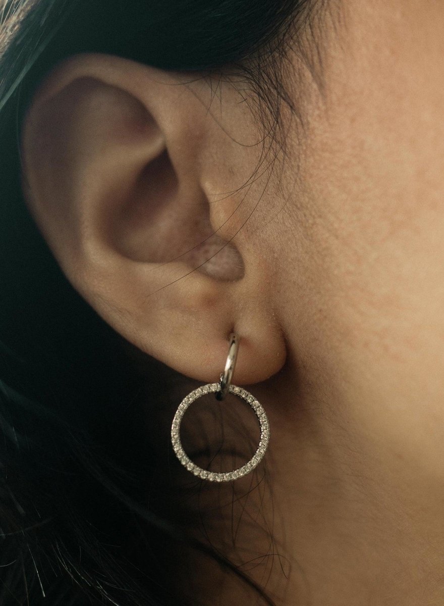 Pendientes aro plata pequeños doble aro con movimiento y circonitas-LINEARGENT