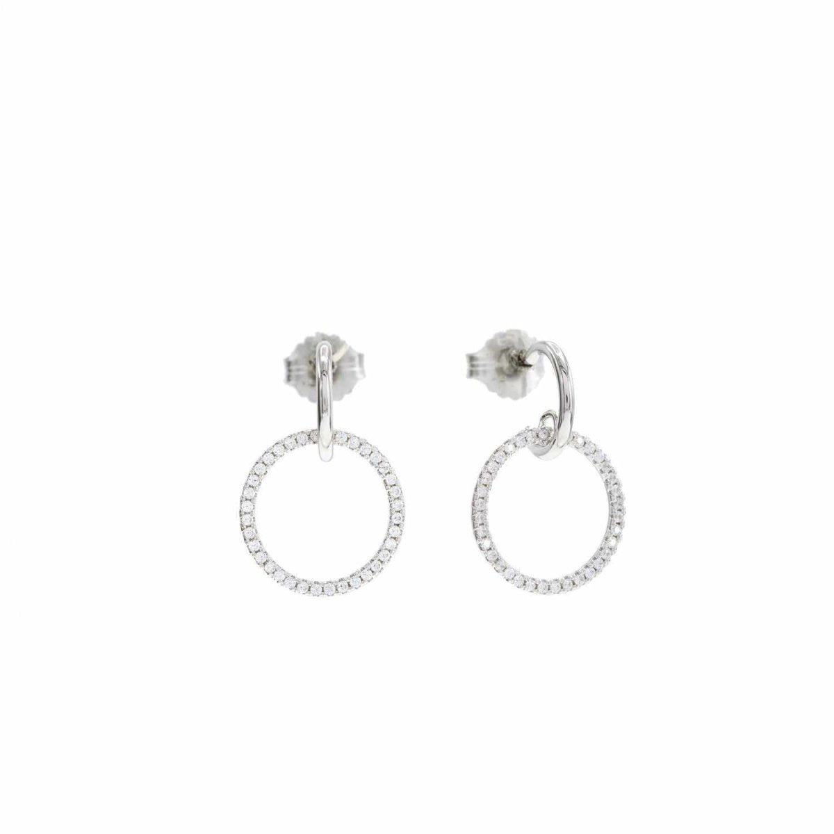 Pendientes aro plata pequeños doble aro con movimiento y circonitas-LINEARGENT