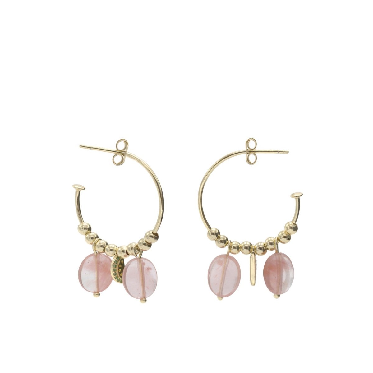 Pendientes aros con colgantes charms de sandía y cuarzo rosa-LINEARGENT