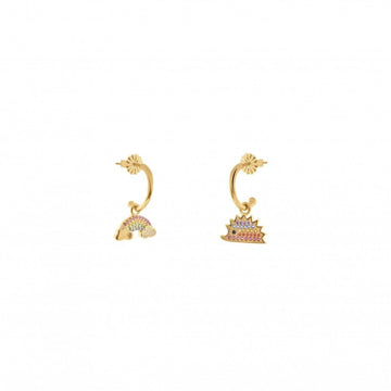 Pendientes aros con colgantes con charm de arco iris y erizo
