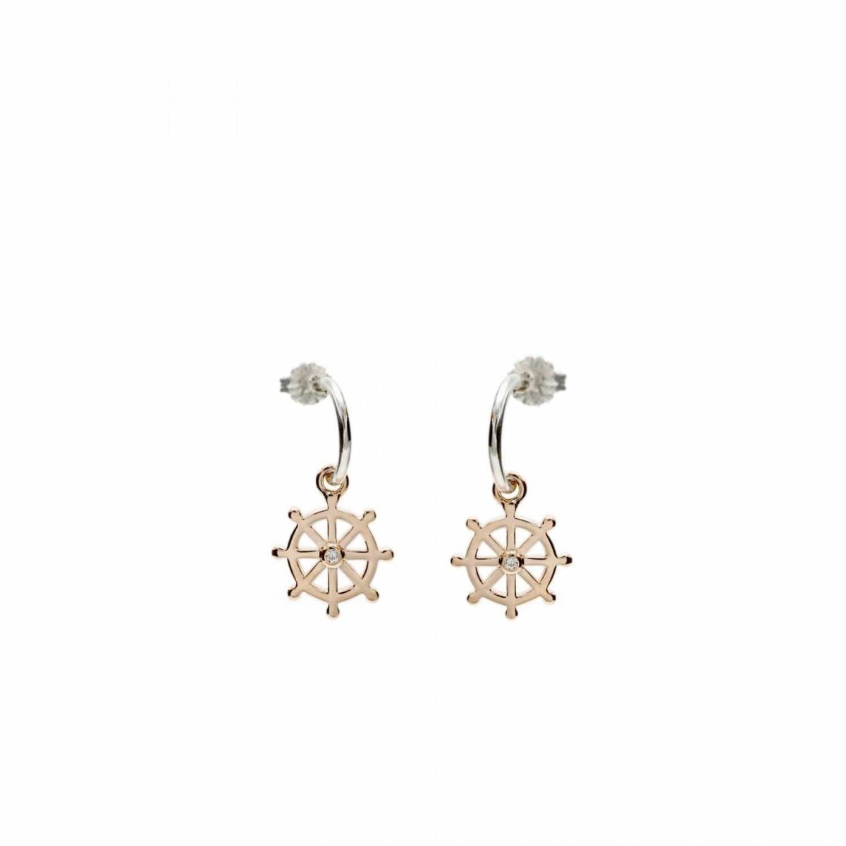 Pendientes aros con colgantes con charm de timón y circonita-LINEARGENT