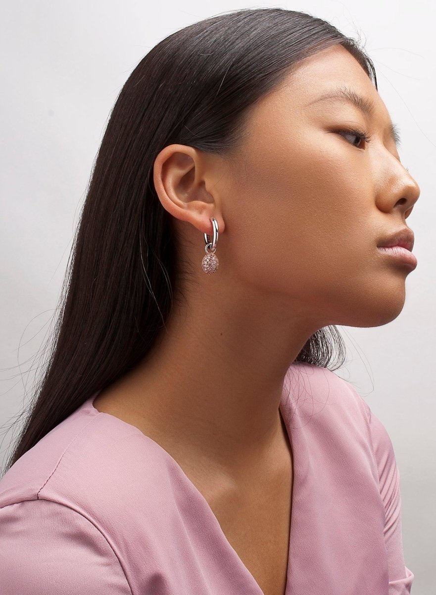 Pendientes aros con colgantes diseño charm de circonitas rosas-LINEARGENT