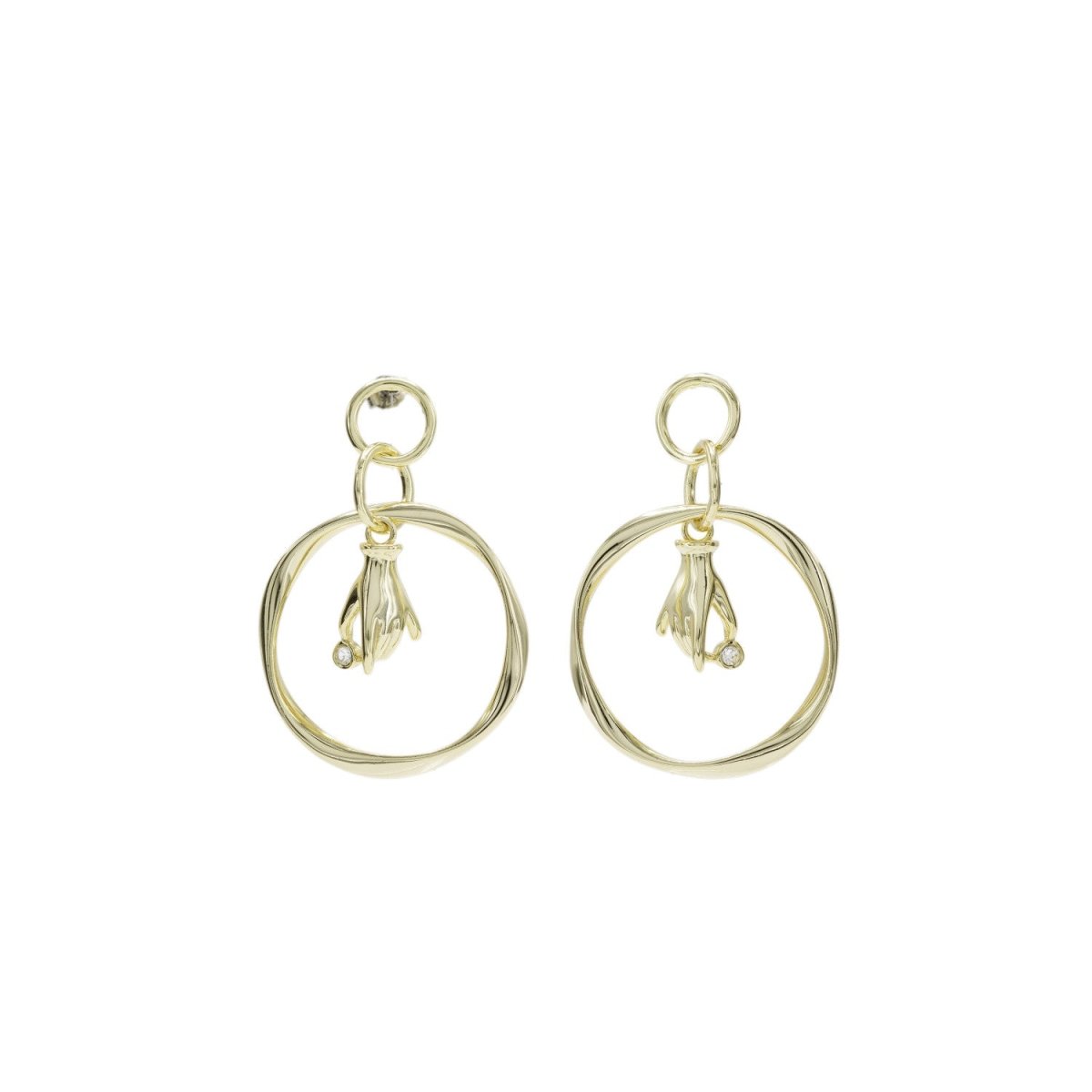Pendientes aros con colgantes diseño charm de mano y circonita-LINEARGENT