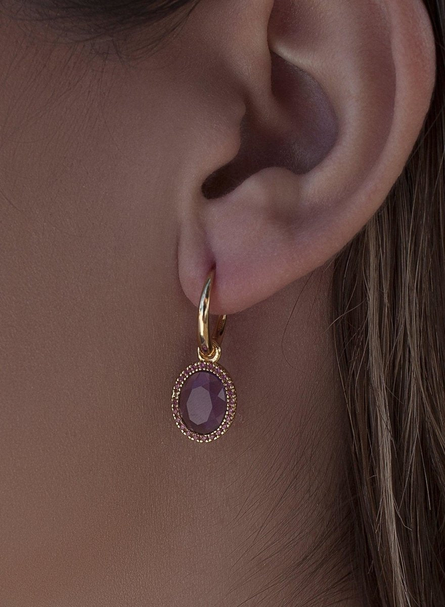 Pendientes aros con colgantes diseño circular tono amatista-LINEARGENT