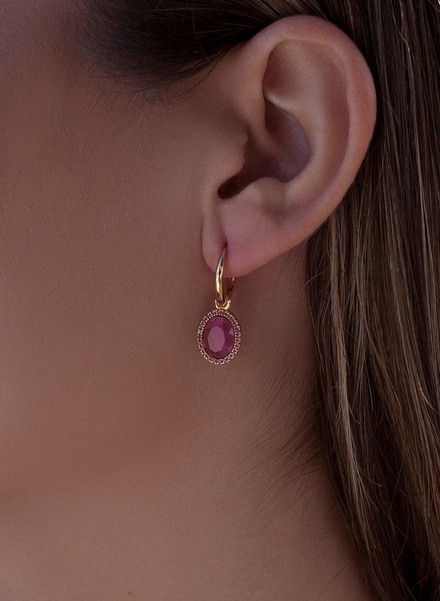 Pendientes aros con colgantes diseño circular tono rosa