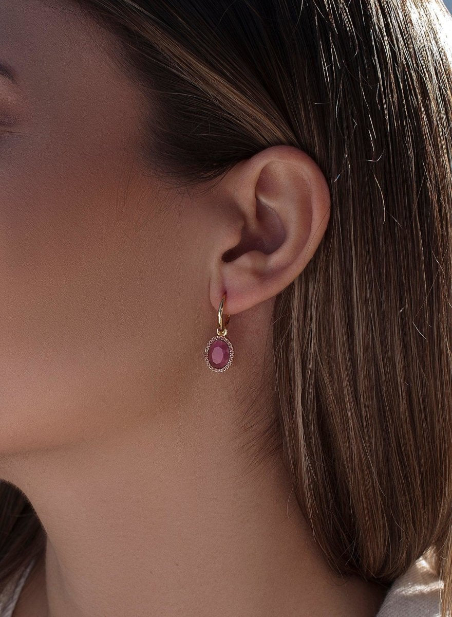 Pendientes aros con colgantes diseño circular tono rosa