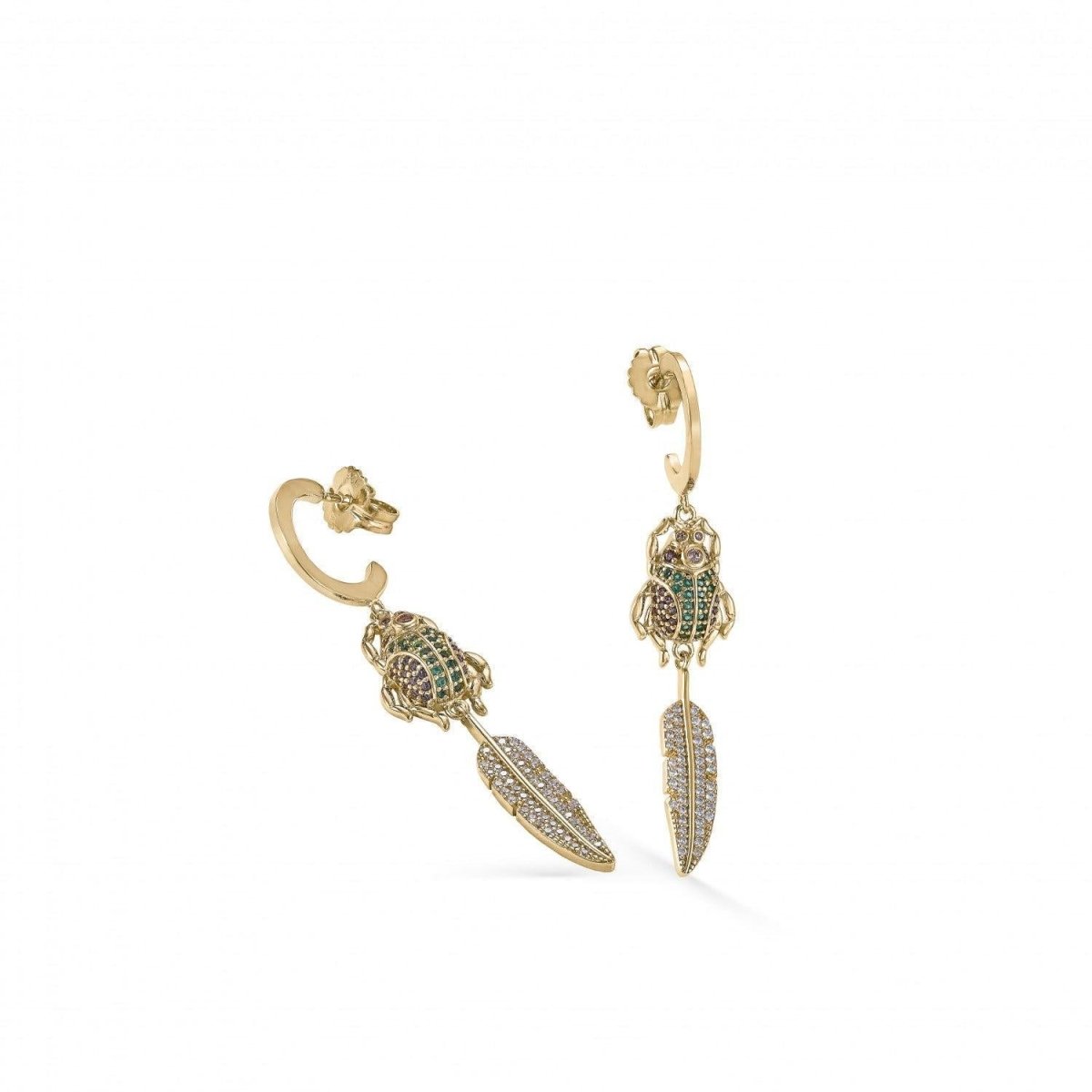 Pendientes aros con colgantes diseño de escarabajo y hoja-LINEARGENT