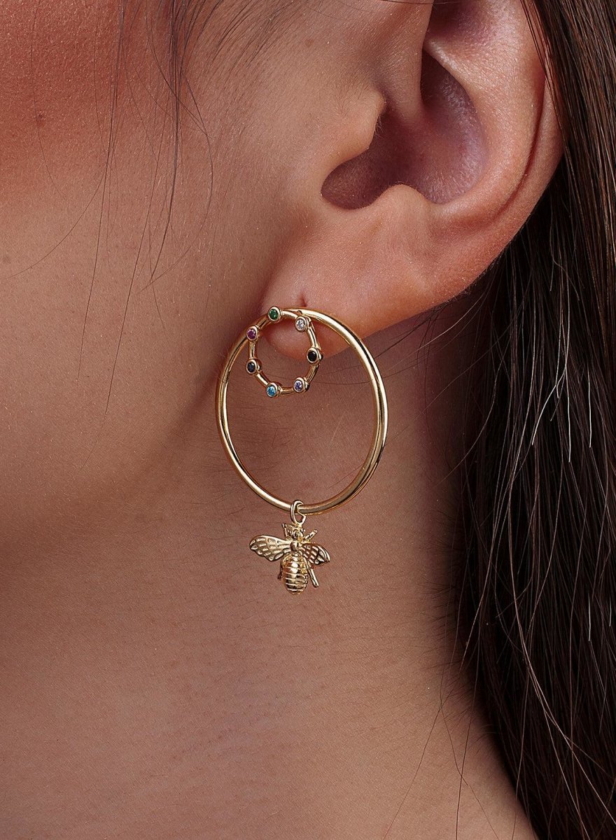 Pendientes aros con colgantes diseño doble aro con charm de insecto-LINEARGENT