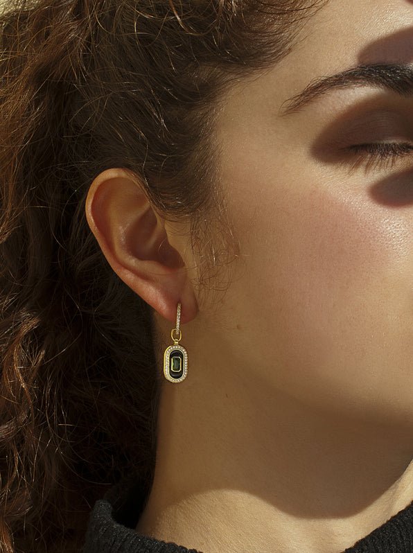 Pendientes aros con colgantes diseño ovalado con circonitas-LINEARGENT