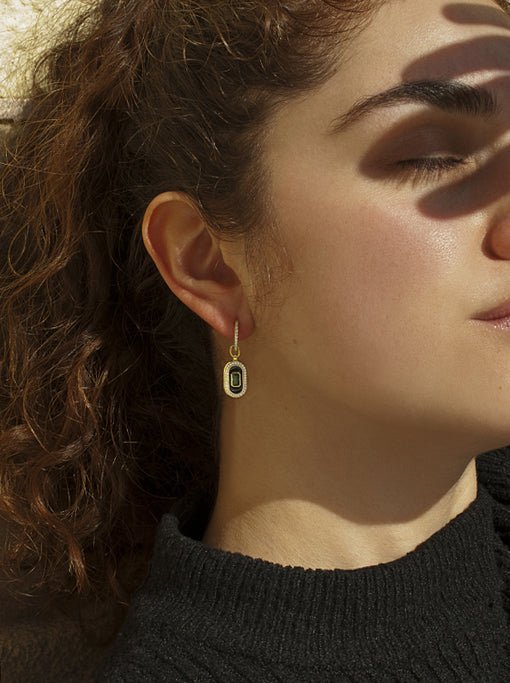 Pendientes aros con colgantes diseño ovalado con circonitas-LINEARGENT
