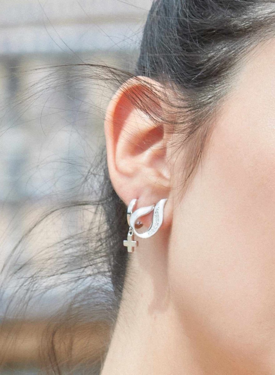Pendientes aros con colgantes estilo charm en forma de cruz-LINEARGENT