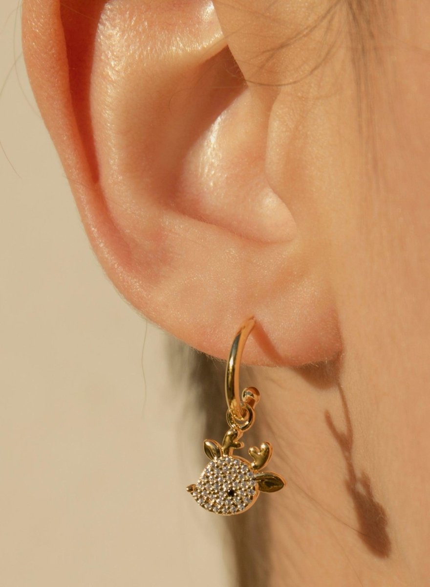 Pendientes aros con colgantes motivo de reno con circonitas-LINEARGENT