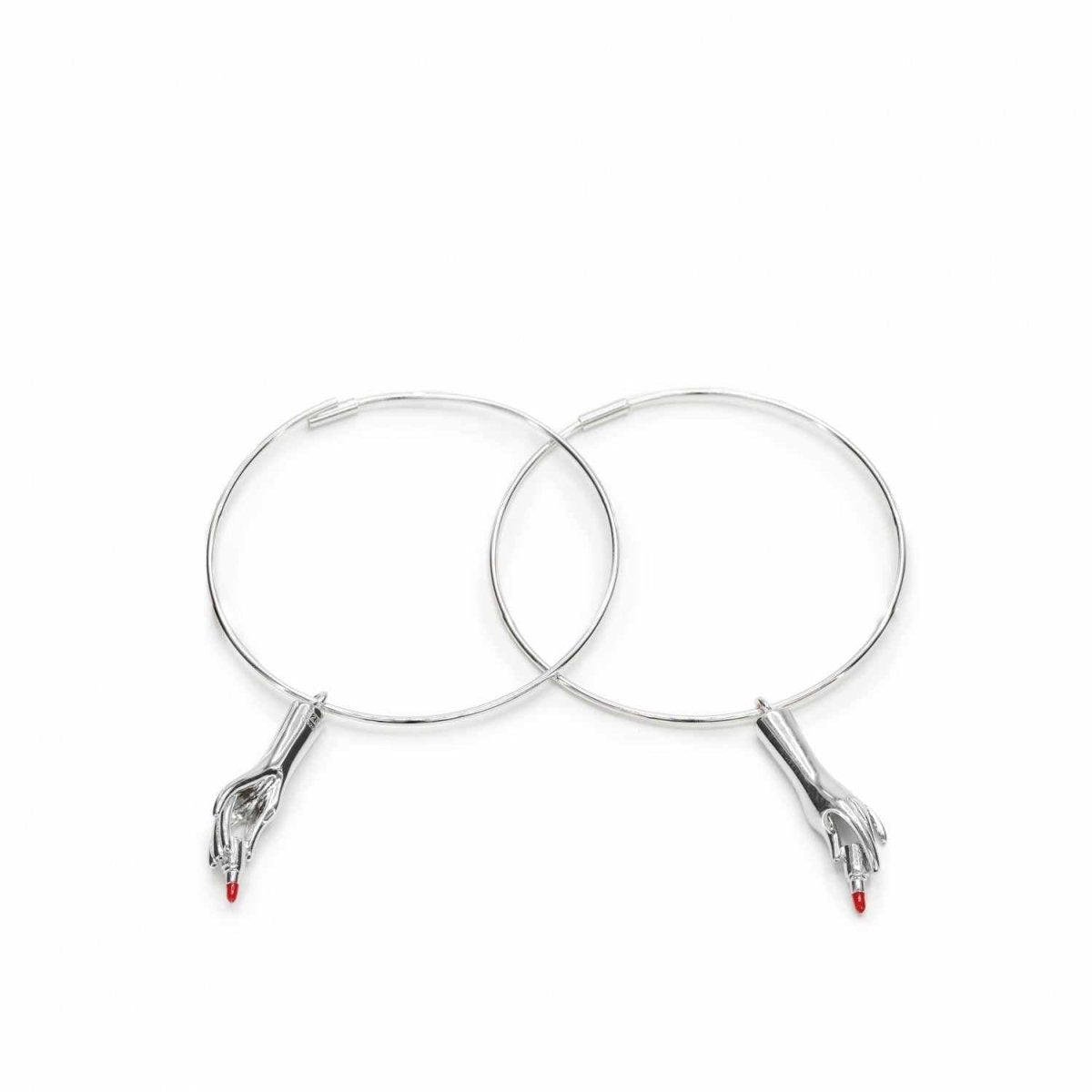 Boucles d'oreilles créoles avec pendentifs motif main et LINEARGENT