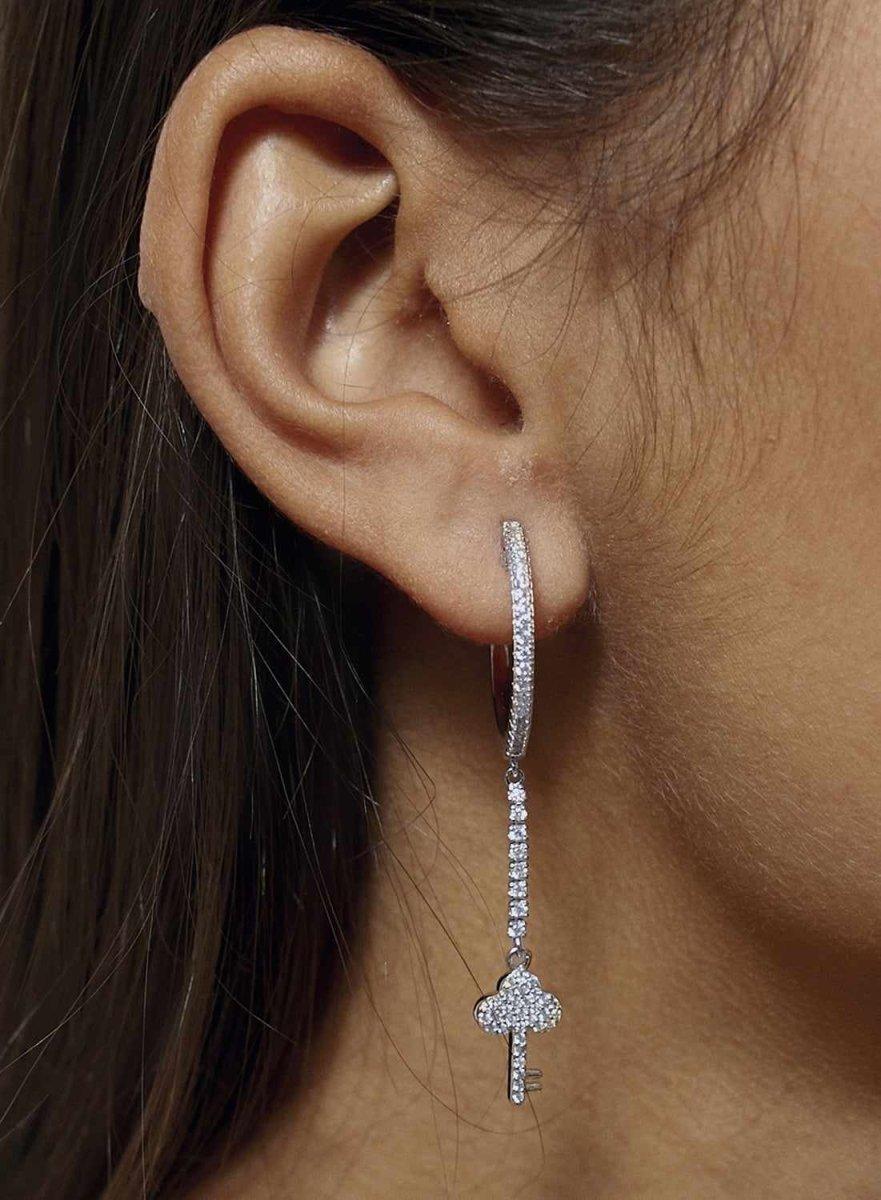 Pendientes aros con colgantes plata con llave de circonita-LINEARGENT