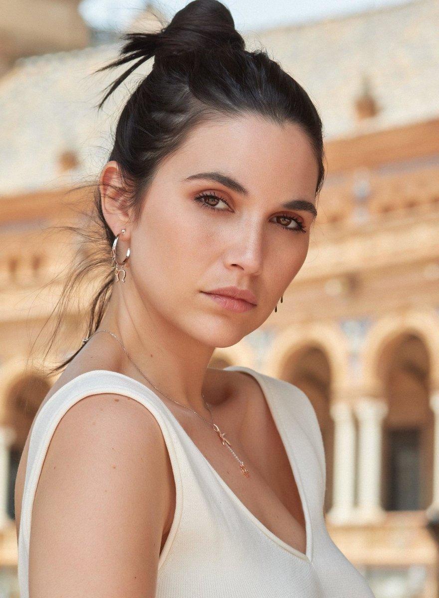 Pendientes aros con colgantes plata con motivo herradura de circonitas-LINEARGENT