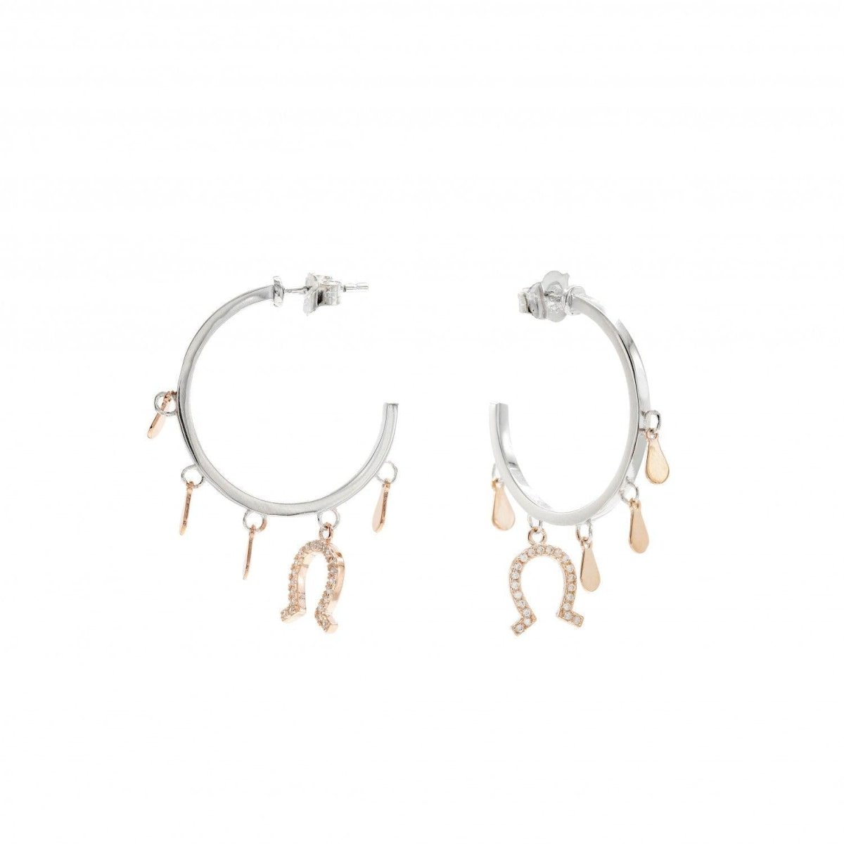 Pendientes aros con colgantes plata con motivo herradura de circonitas-LINEARGENT