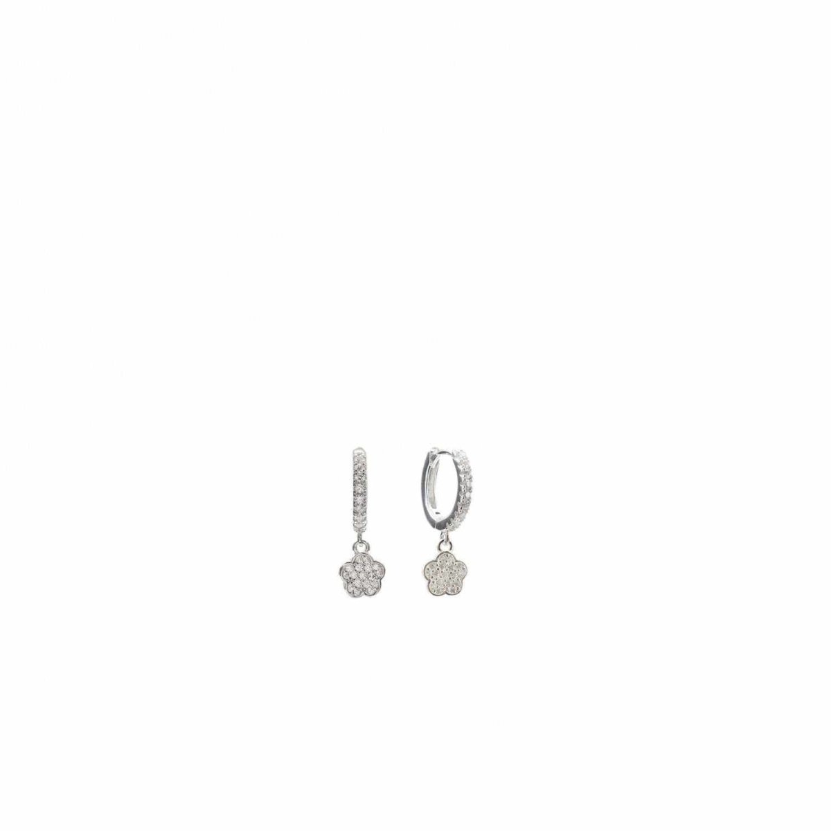 Pendientes aros con colgantes y charm en forma de flor con circonitas-LINEARGENT