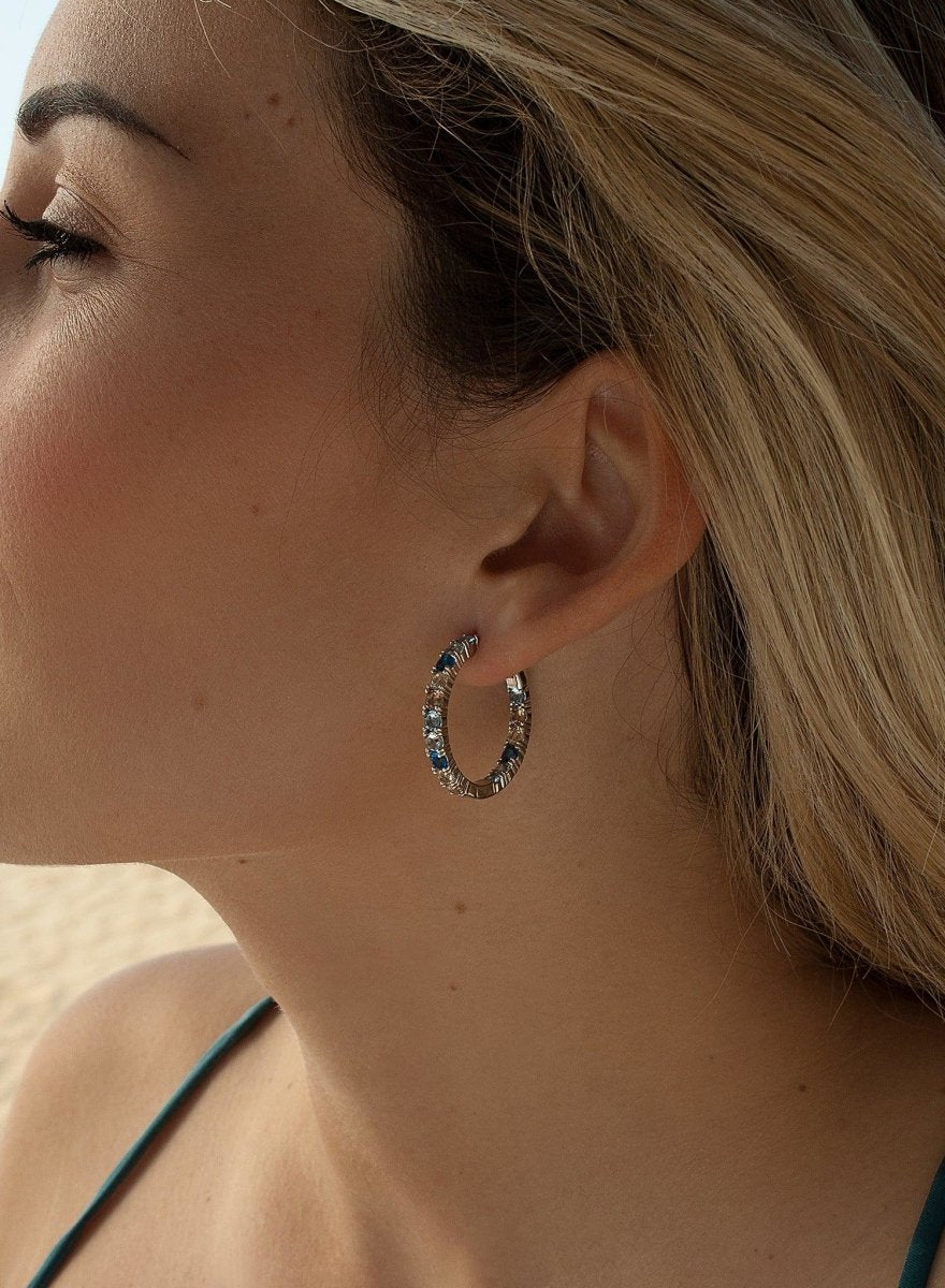 Pendientes aros con piedras de colores talla redonda-LINEARGENT