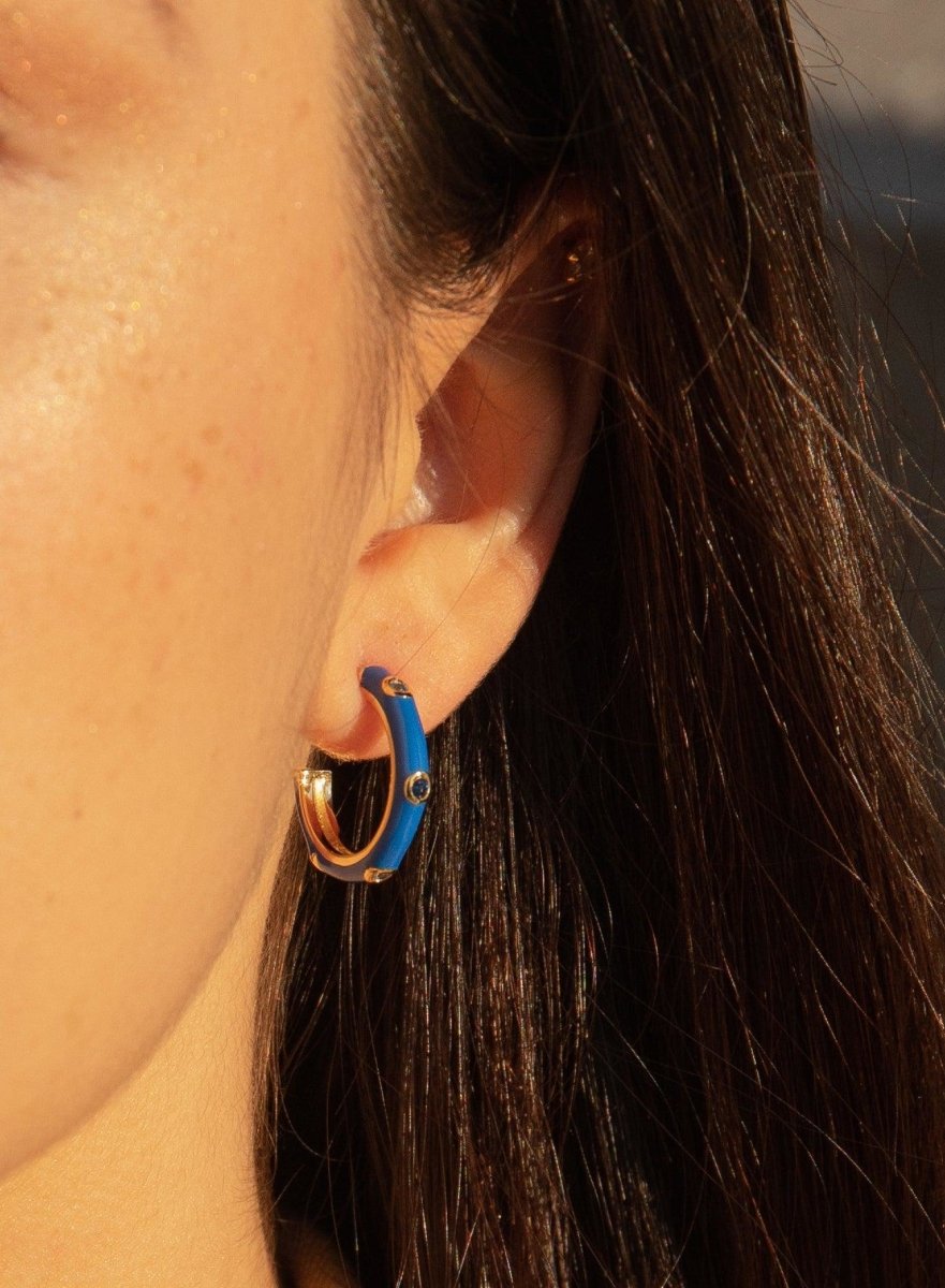 Pendientes aros de plata diseño esmalte azul oscuro-LINEARGENT