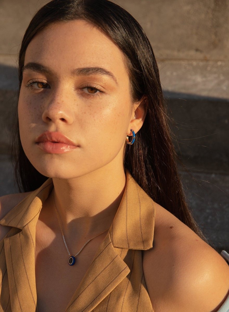 Pendientes aros de plata diseño esmalte azul oscuro