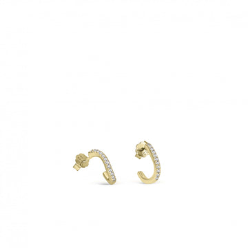 Pendientes aros muy pequeños curvilíneos con circonitas y baño de oro