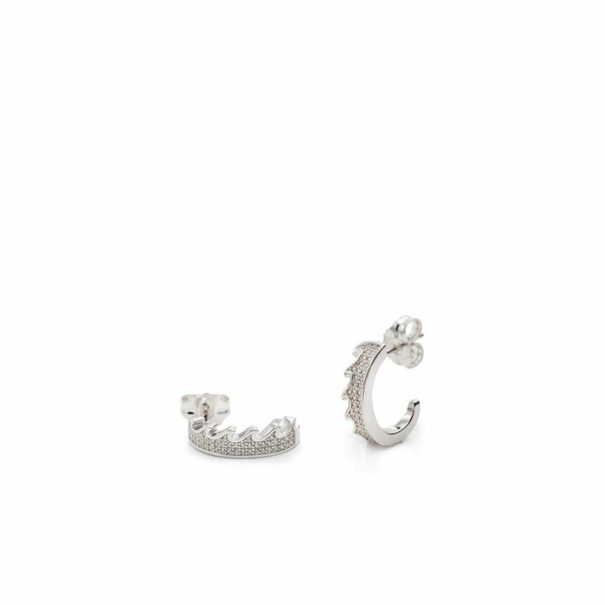 Pendientes aros pequeños con pavé de circonitas diseño olas-LINEARGENT