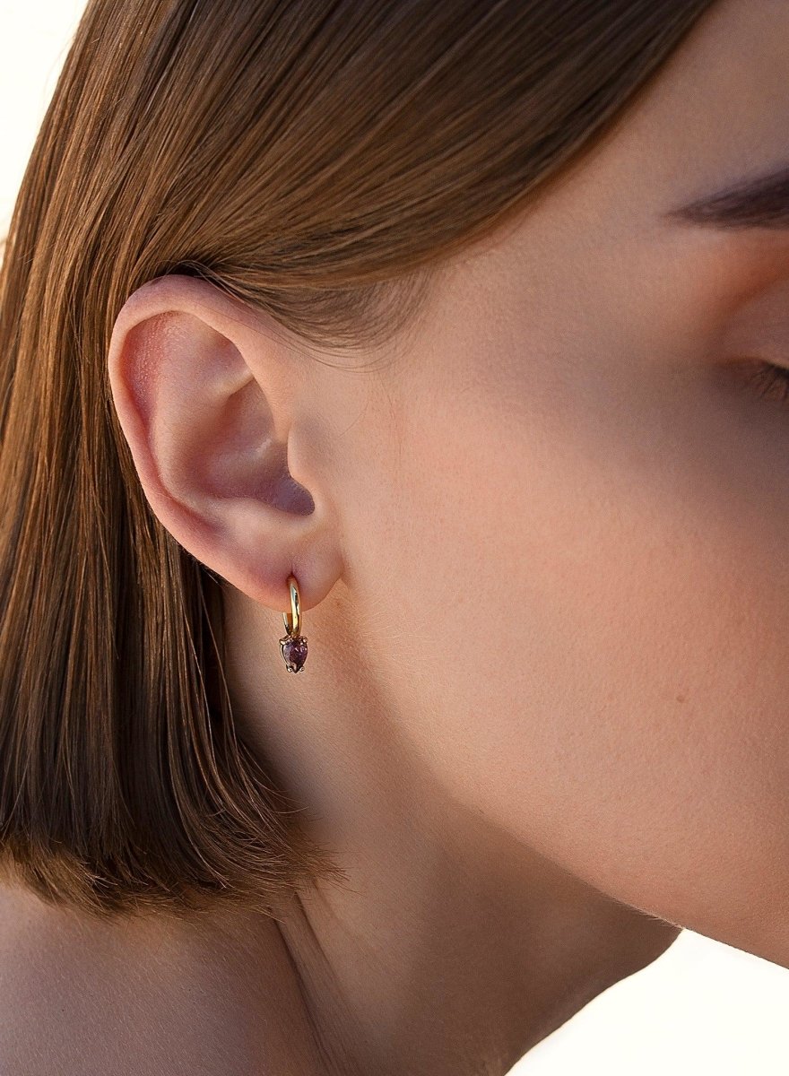 earrings hoops small silver plated in gold design quartz adamantine lavender