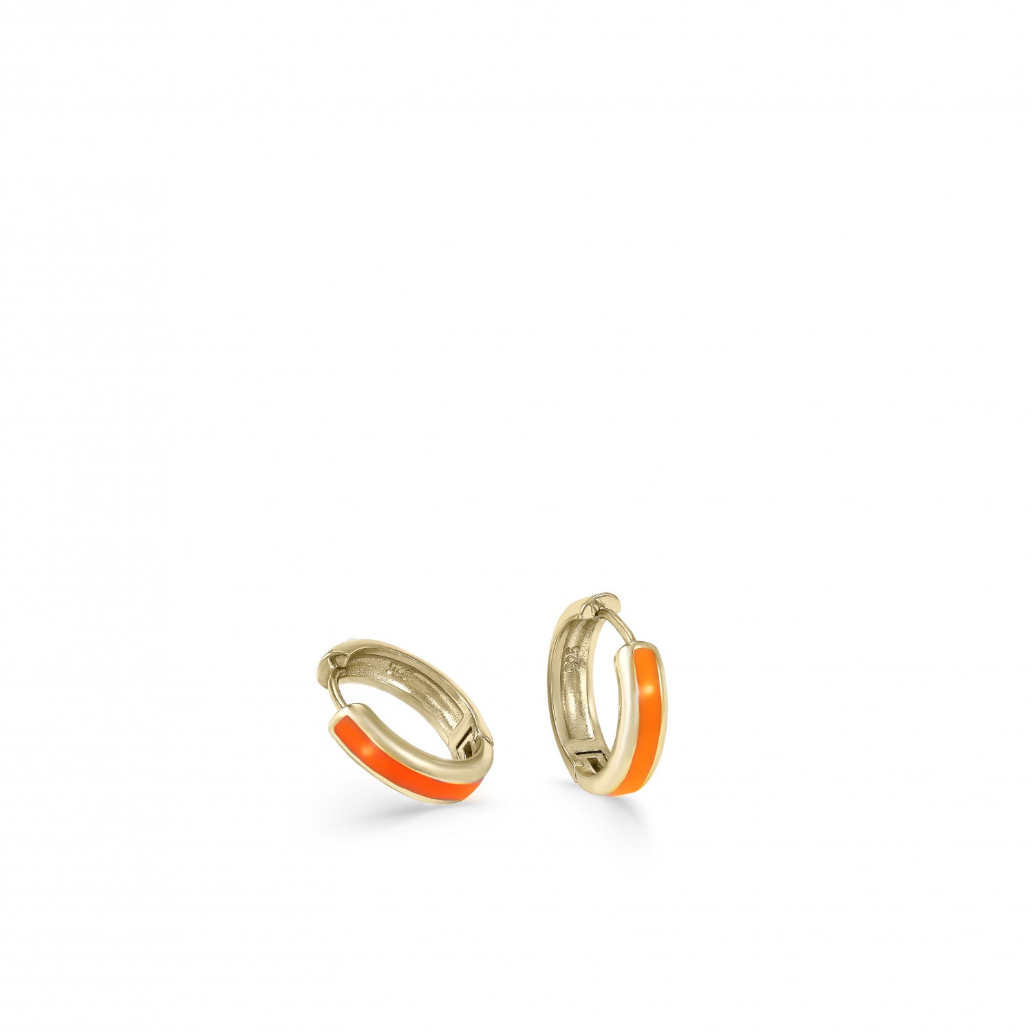 Pendientes aros pequeños diseño esmalte naranja bañados en oro-LINEARGENT