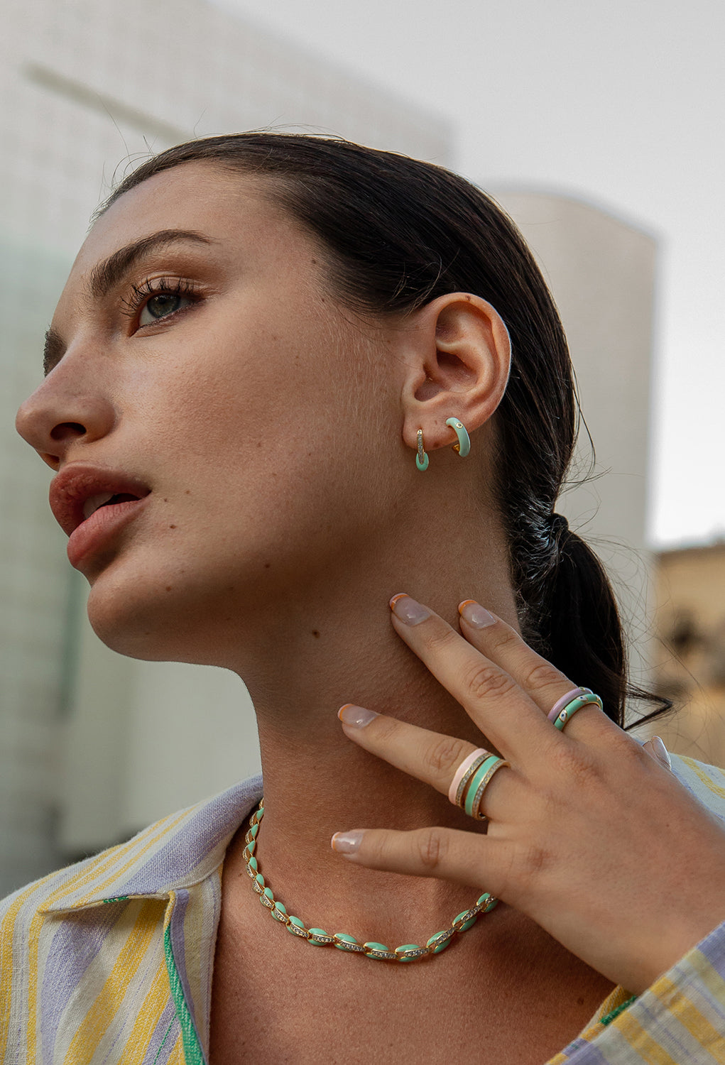 earrings hoops small design varnish tone mint and zirconia central