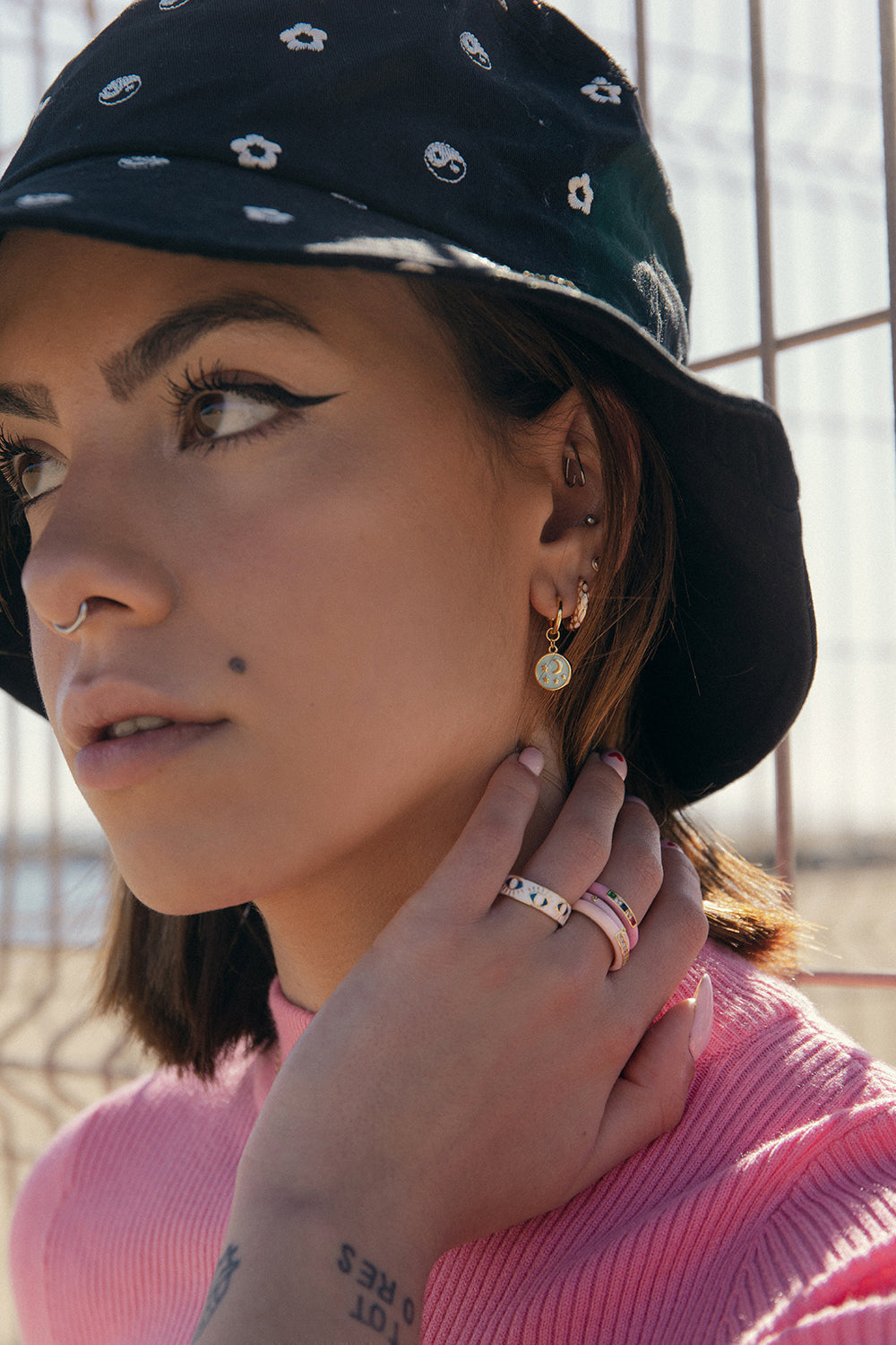 earrings hoops small pattern Geometric tone Green pastel