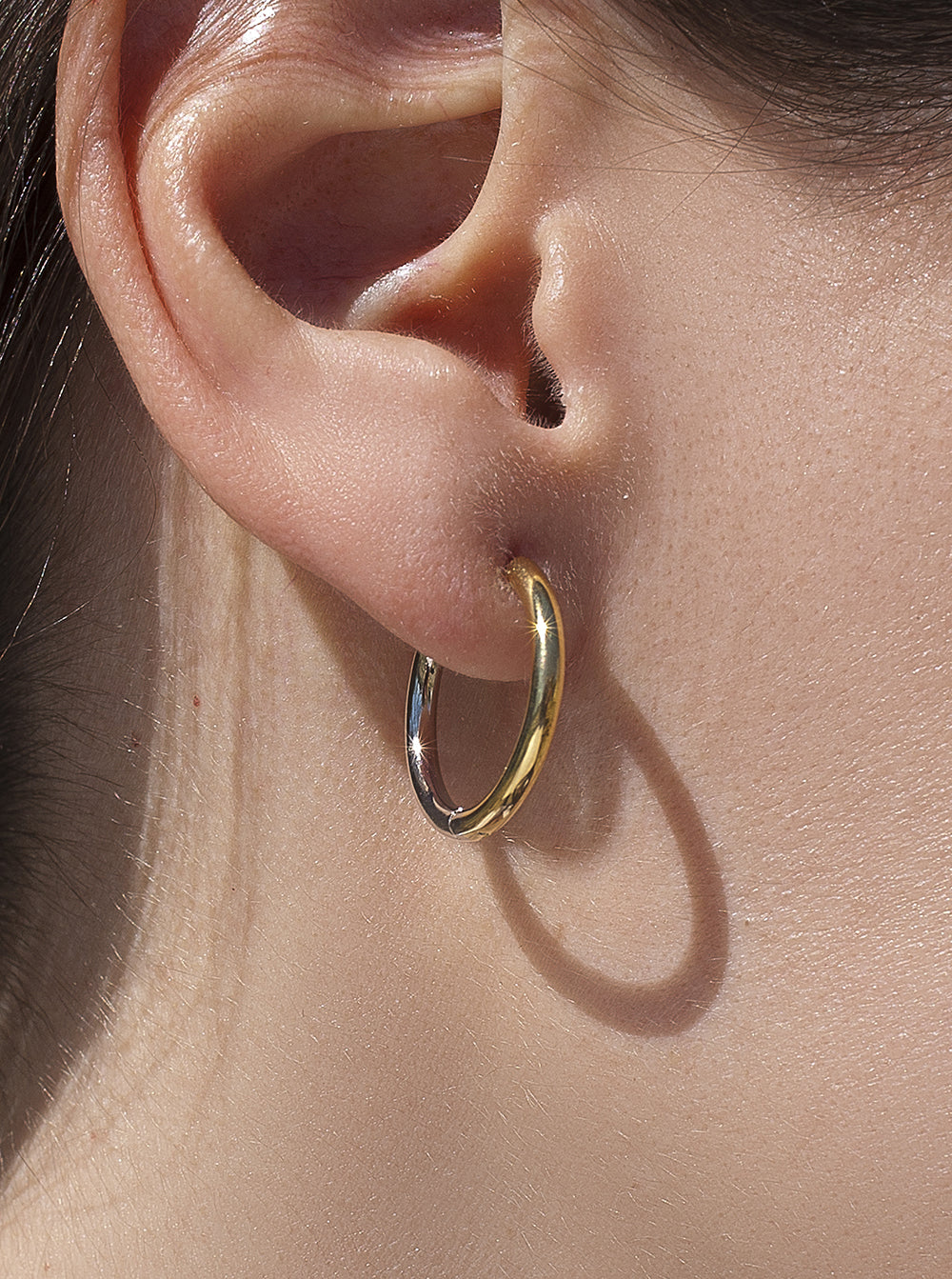 Pendientes bicolor de plata diseño aro-LINEARGENT