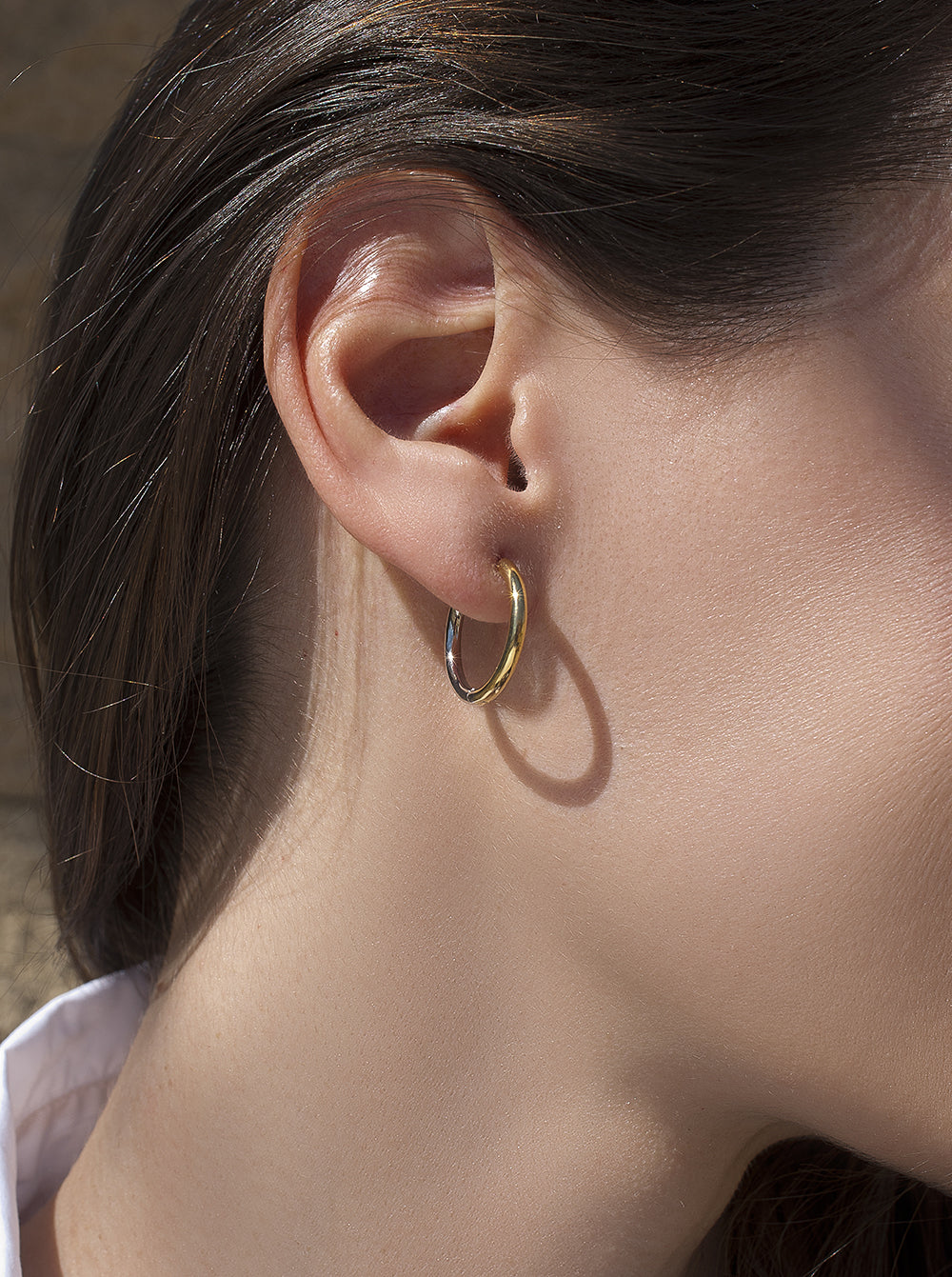 Pendientes bicolor de plata diseño aro