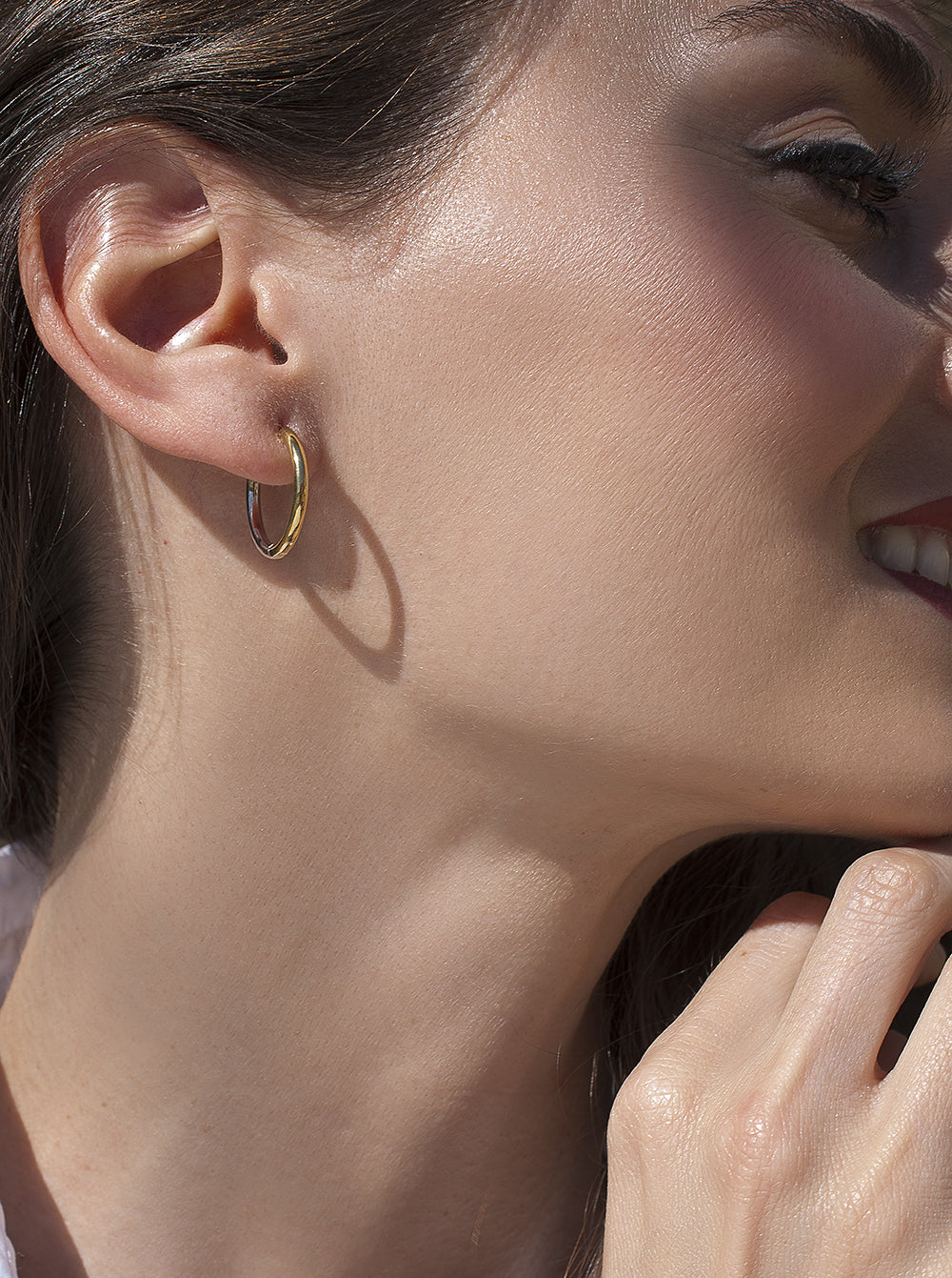 Pendientes bicolor de plata diseño aro