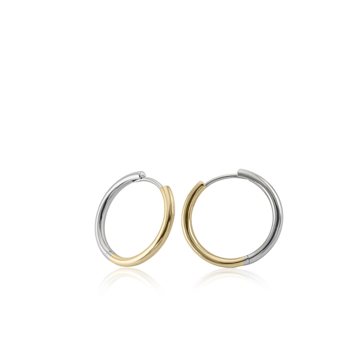 Pendientes bicolor de plata diseño aro mediano-LINEARGENT