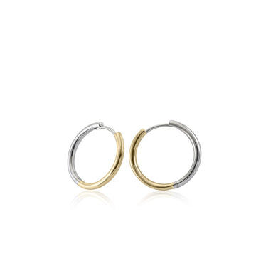Pendientes bicolor de plata diseño aro mediano