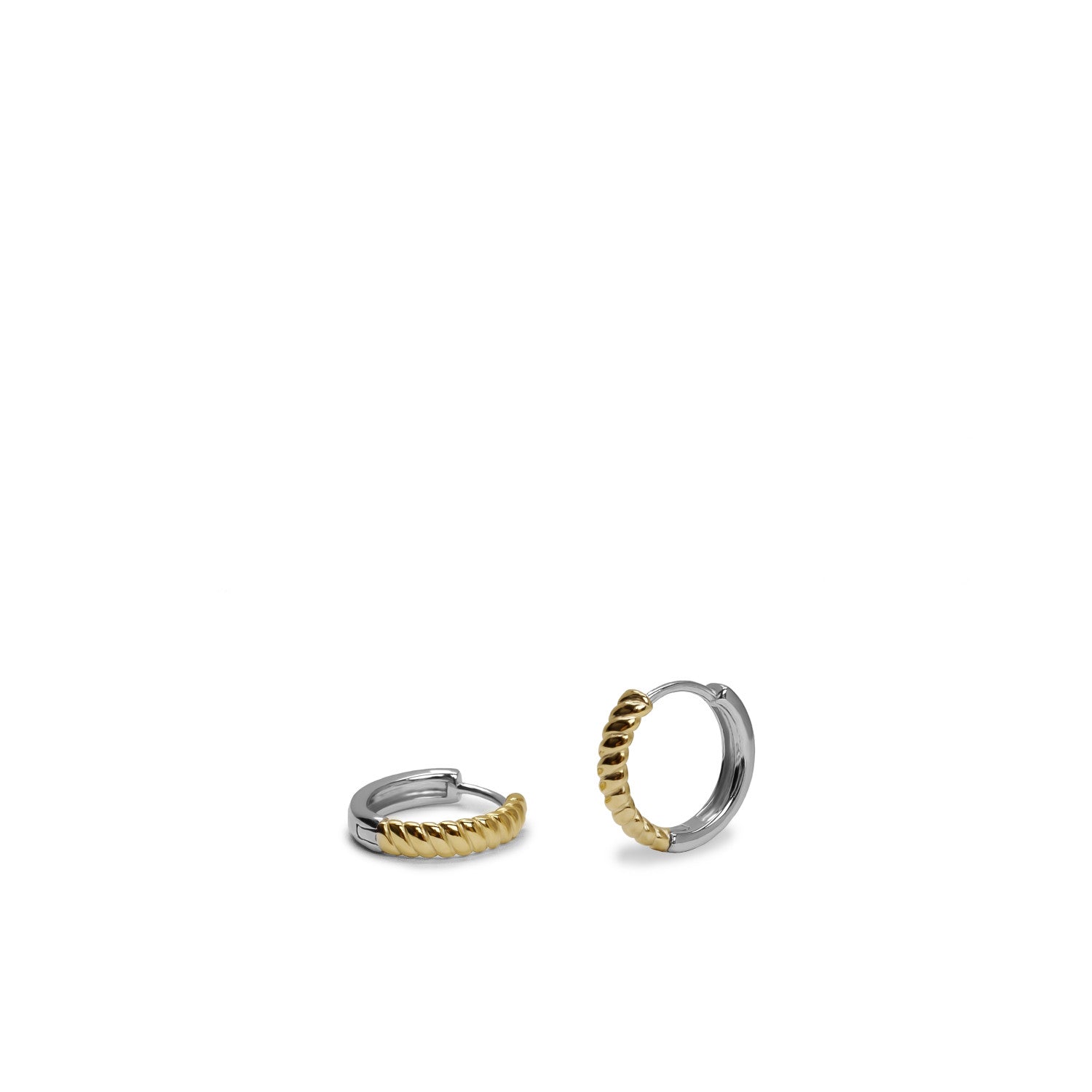 Pendientes bicolor de plata estilo aro diseño cuerda