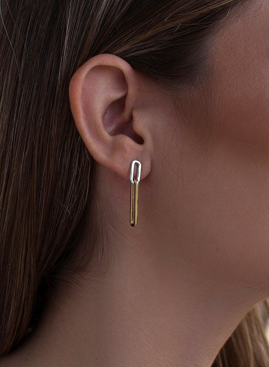 Pendientes bicolor diseño de dos eslabones medidas distintas