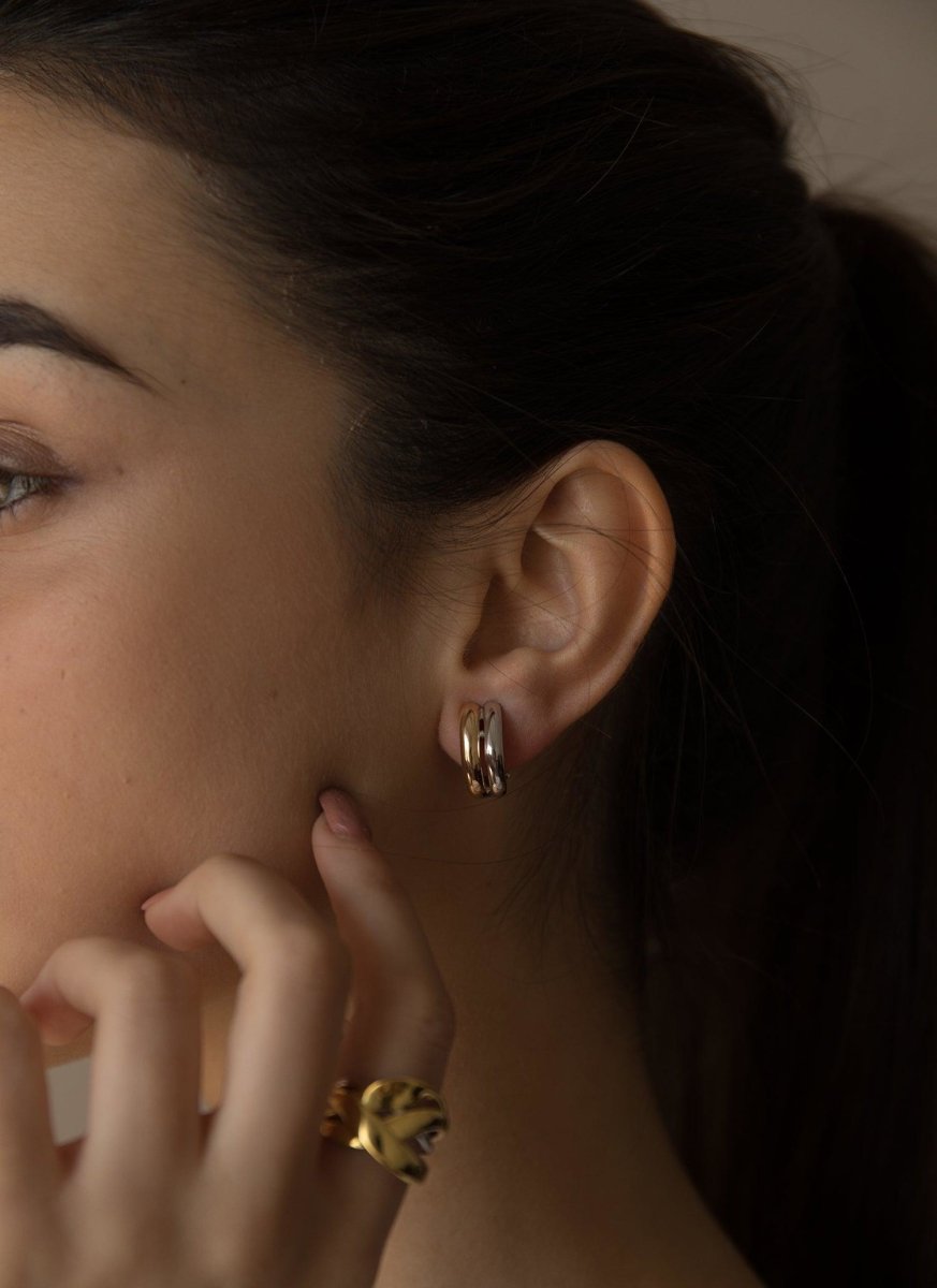 Pendientes bicolor diseño doble banda gruesa