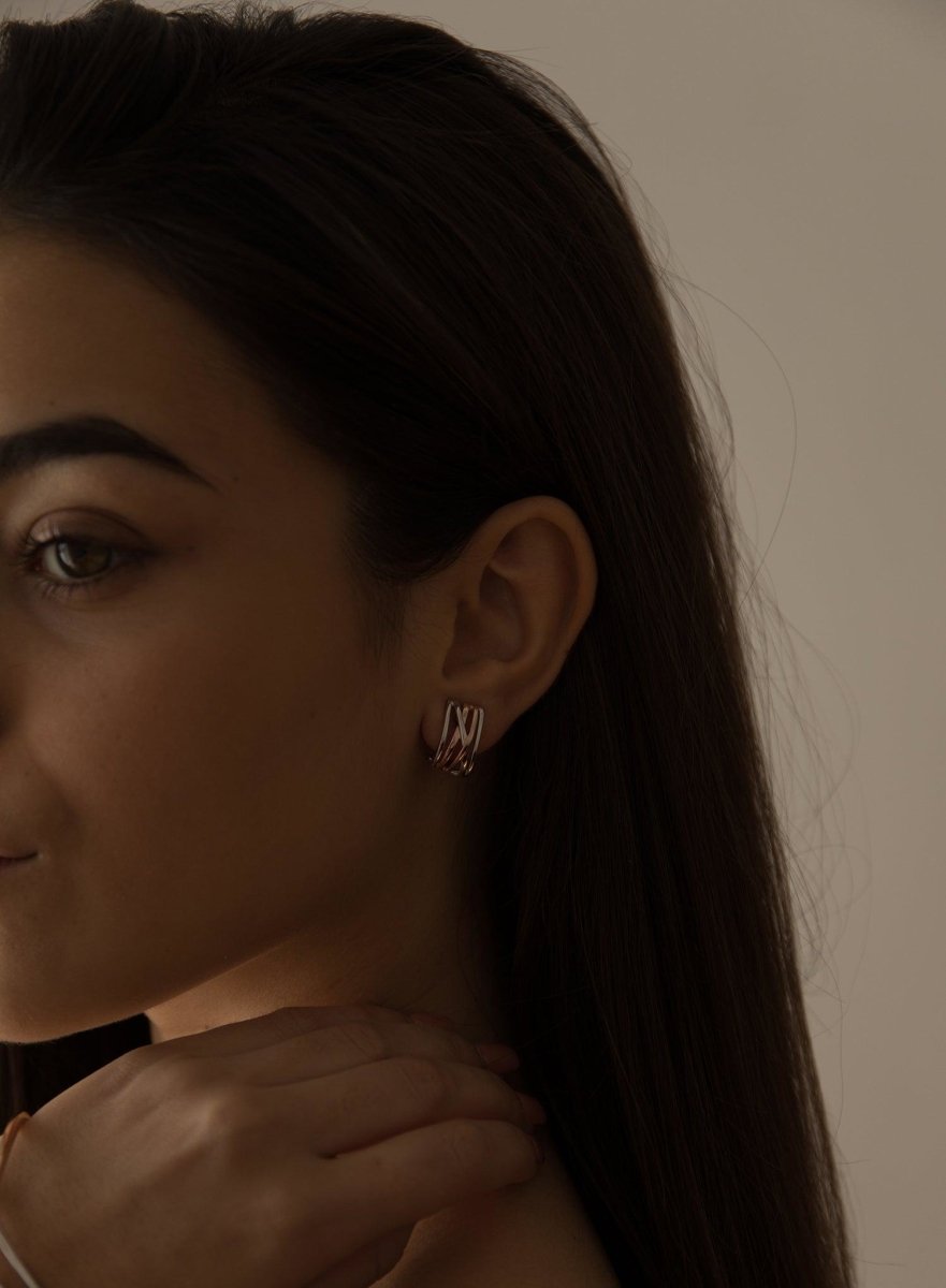 earrings two tone design silver intertwined and vermeil silver