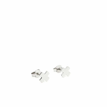 Pendientes botón de plata lisa diseño de cruz