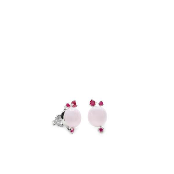 Pendientes botón diseño burbuja con gemas fucsias-LINEARGENT