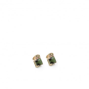 Pendientes botón diseño cuarzo adamantino verde cuadrado