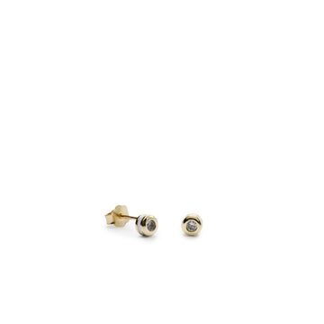 Pendientes botón diseño esmalte blanco combinado con plata y circonita