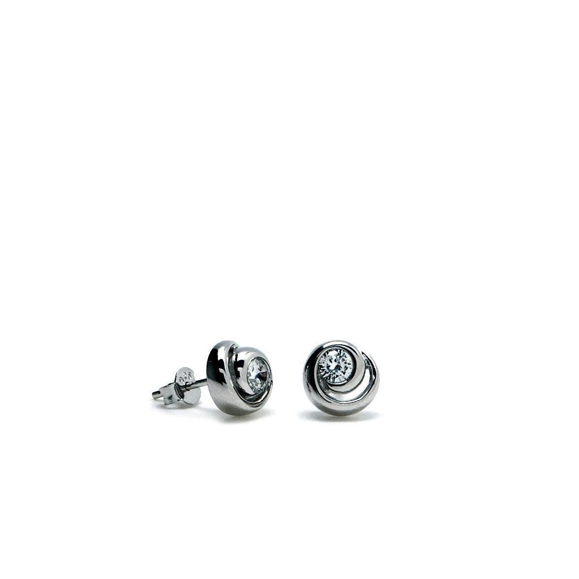 Pendientes botón diseño espiral con centro de circonita-LINEARGENT