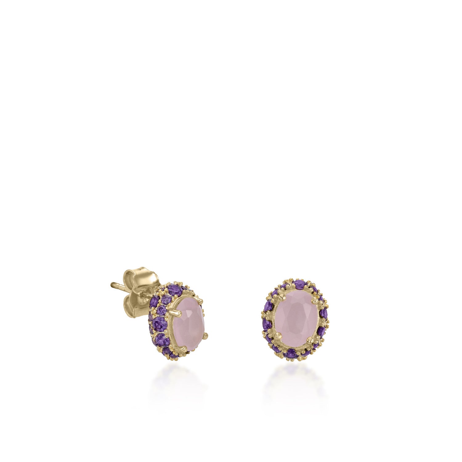 Pendientes boton en tono rosa palo y violeta-LINEARGENT